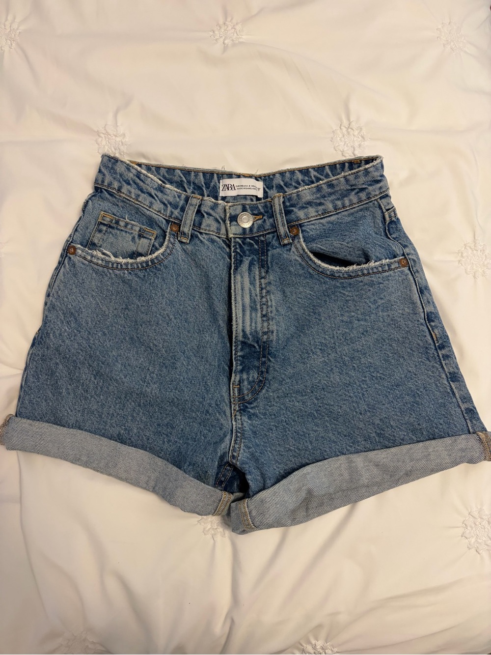 Zara Light Blue Rolled-Hem Denim Shorts